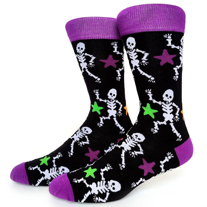 'Purple Black Skeleton' Crew Socks