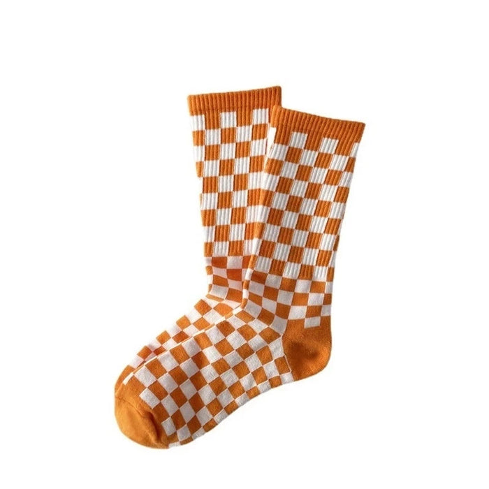 Checkered 'White | Orange' Crew Socks