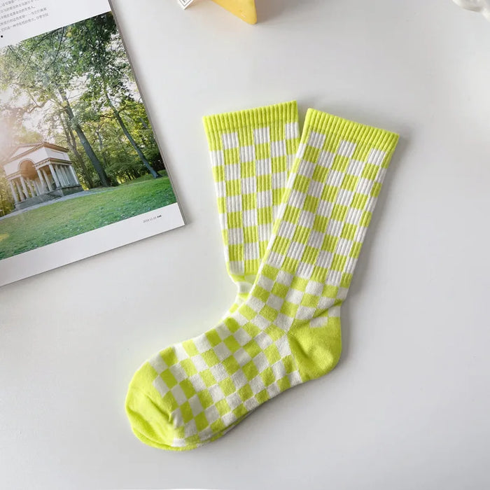 Checkered 'White | Yellow' Crew Socks