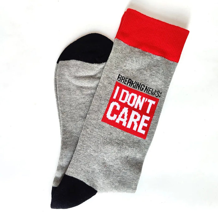 Funny Phrase 'Breaking News: I DON'T CARE' Crew Socks