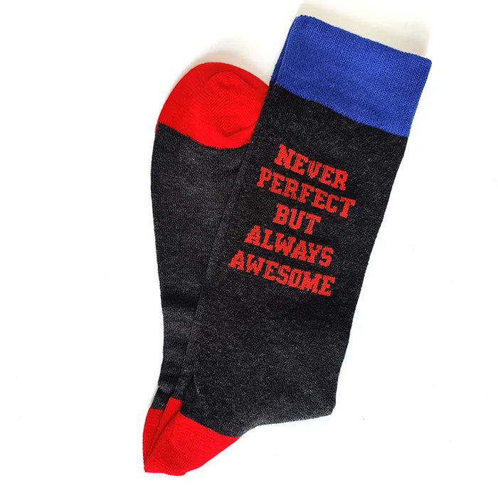 Funny Phrase 'NEVER PERFECT BUT ALWAYS AWESOME' Crew Socks