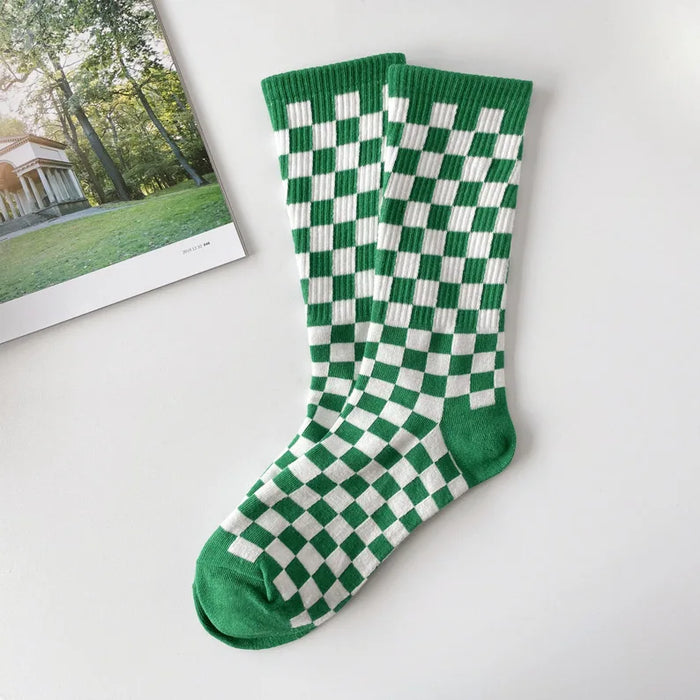 Checkered 'White | Green' Crew Socks