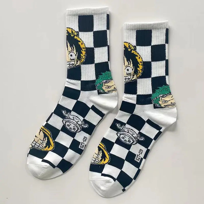 One Piece 'Zoro x Luffy Checkered' Crew Socks