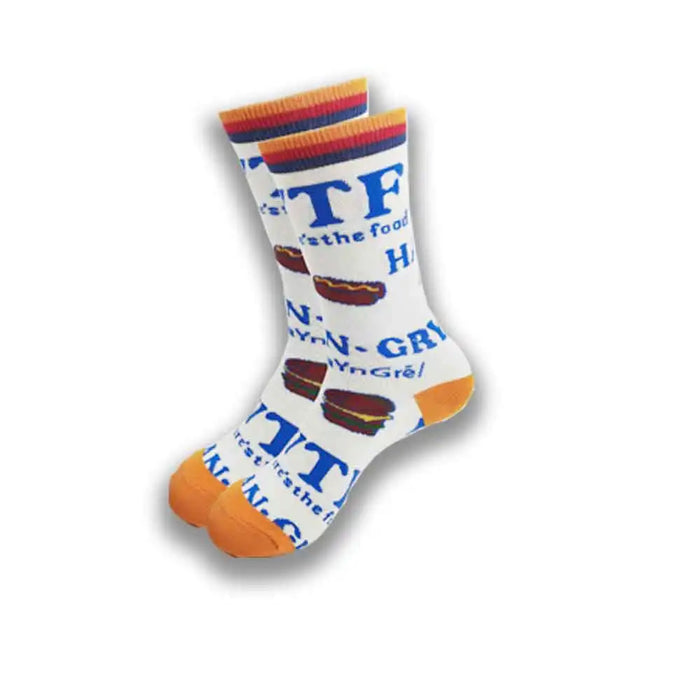 'Here's the Food | Burger | Hotdog Sandwich' Crew Socks