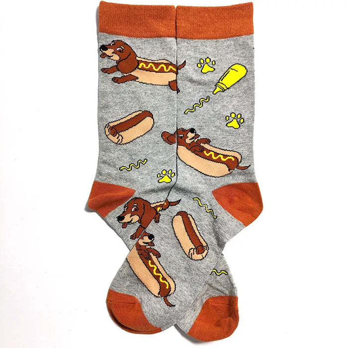 All Over 'Daschund Hotdog' Crew Socks