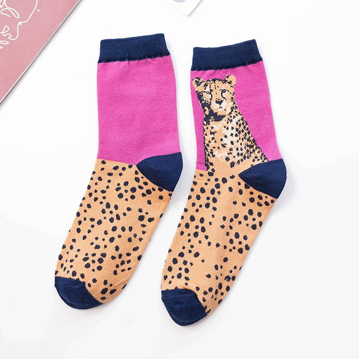 'Pink Cheetah' Crew Socks