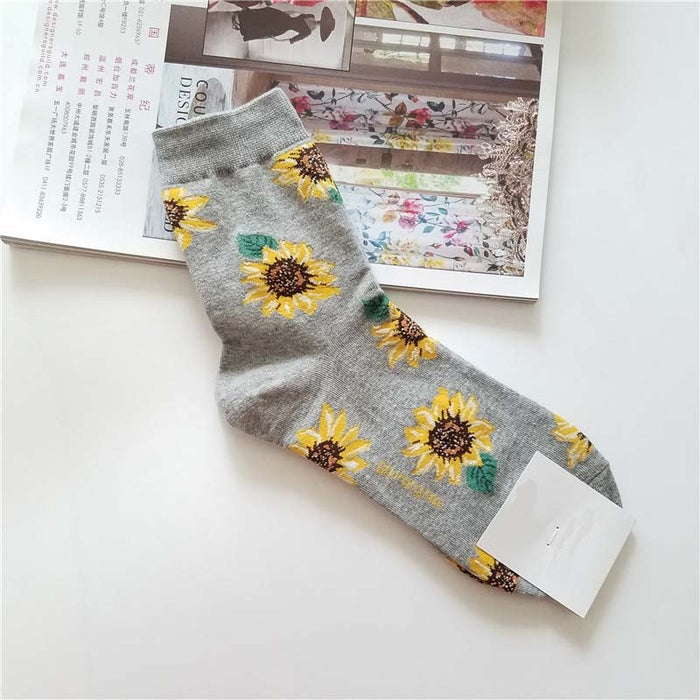 'Bright Sunflower Gray' Crew Socks