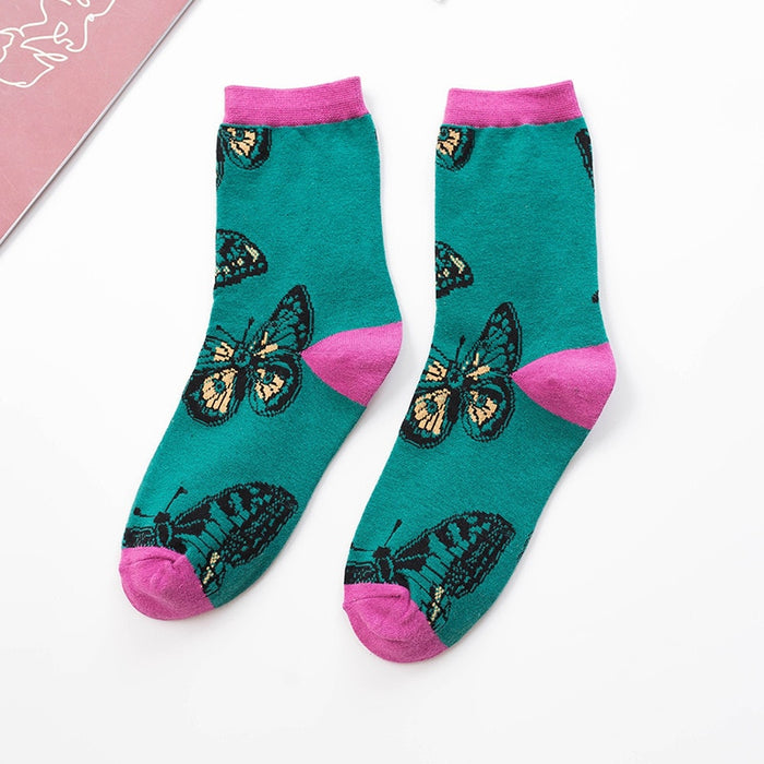 'Beautiful Butterfly Green' Crew Socks