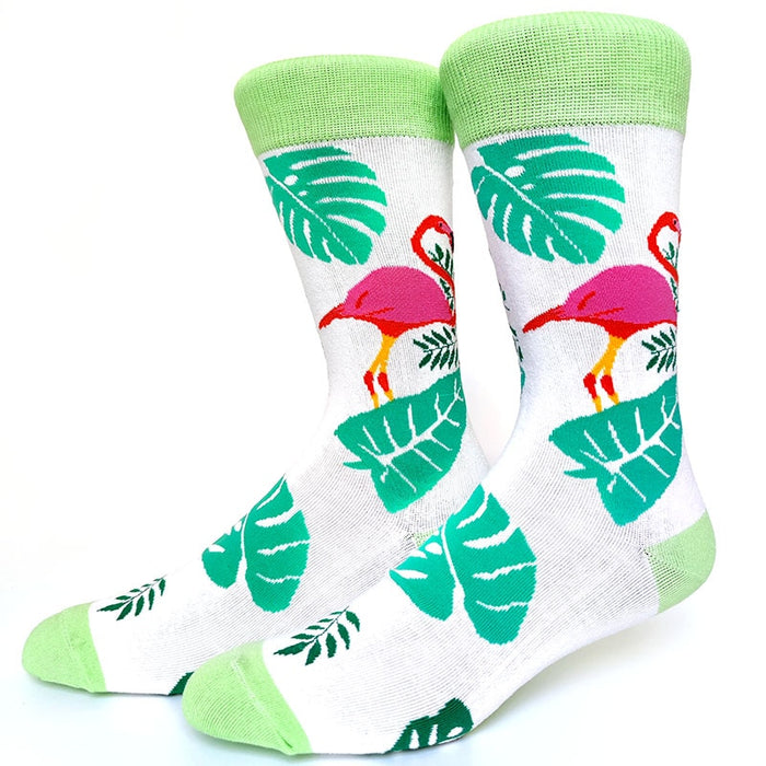 'Flamingo with Jungle Leaves' Crew Socks