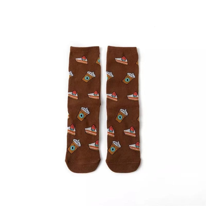 "Shortcake And Drinks Brown" Crew Socks