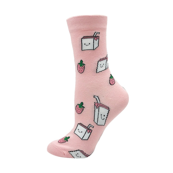 'Strawberry Fruit Drink Box' Crew Socks