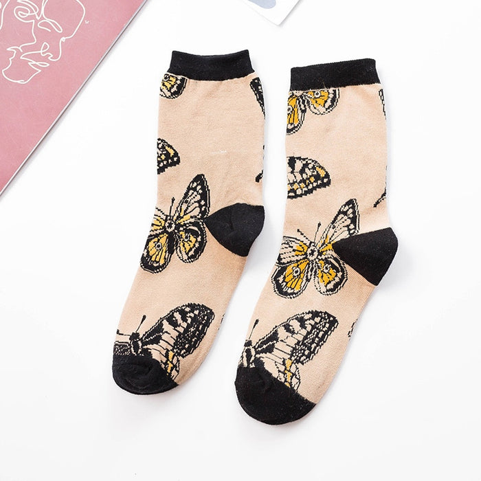 'Beautiful Butterfly Beige' Crew Socks