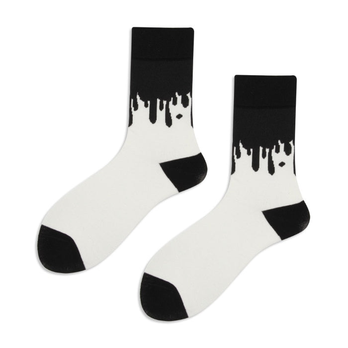 "Black And White Drip" Crew Socks