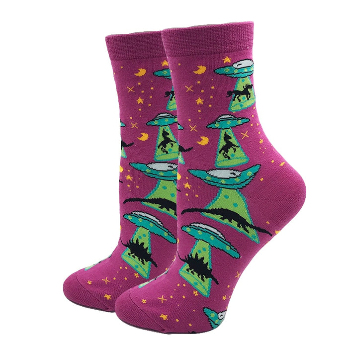 "UFO And Dinosaurs" Crew Socks