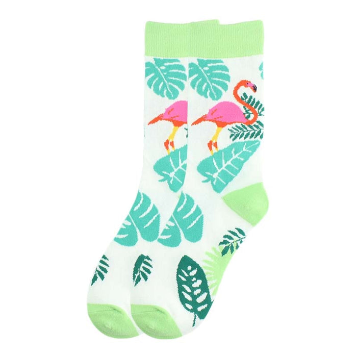 'Leaves And Flamingos' Crew Socks