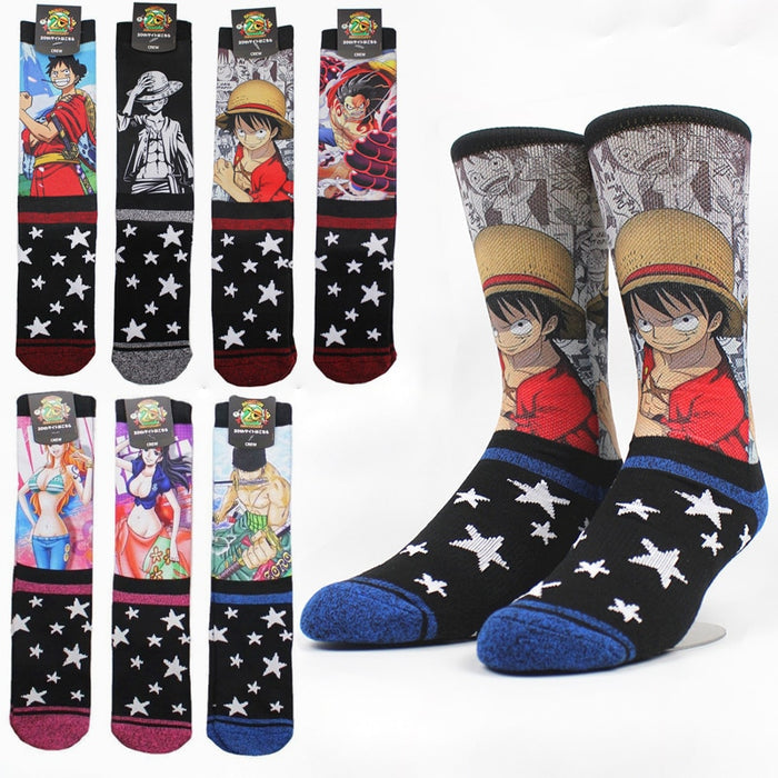 One Piece "Black And White Luffy Version 2" Crew Socks