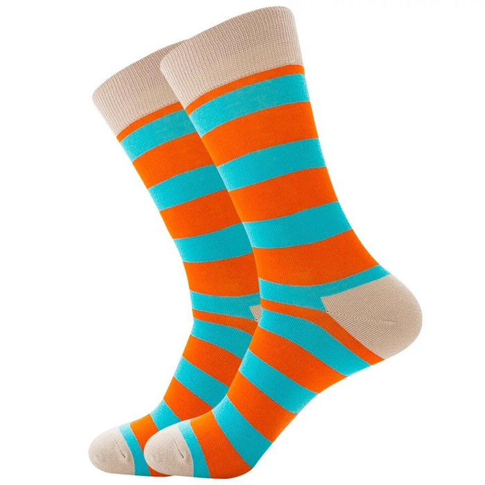 Striped 'Two Toned | Orange & Lt Blue' Crew Socks