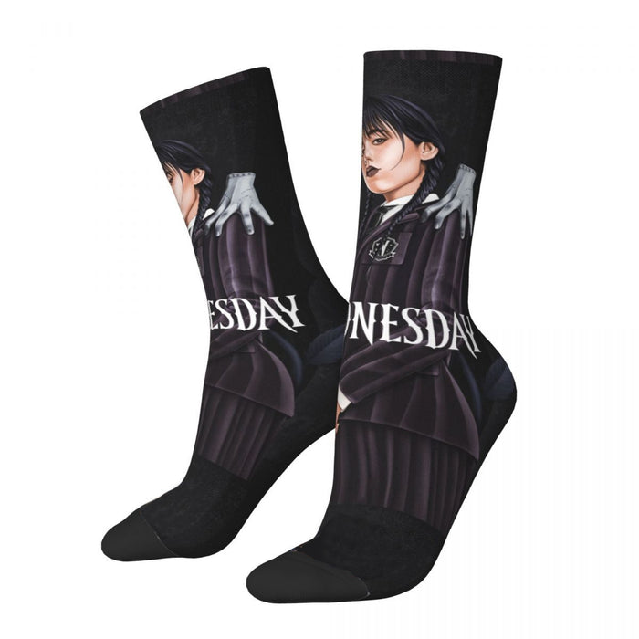 Wednesday Addams "Wednesday Addams Big Print with Thing" Crew Socks